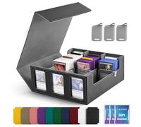 UAONO Trading Card Storage Box for Commander Display, 1800+ MTG Deck Box with 3 Top Loader, TCG Card Case fits Magic PTCG Sports Cards(Black&Gray)