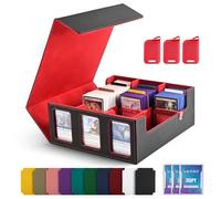 UAONO Trading Card Storage Box for Commander Display, 1800+ MTG Deck Box with 3 Top Loader, TCG Card Case fits Magic PTCG Sports Cards(Black&Red)