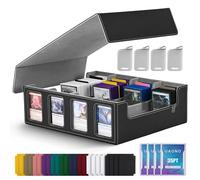 UAONO Trading Card Storage Box for Commander Display, 2400+ MTG Deck Box with 4 Top Loader, TCG Card Case fits Magic PTCG Sports Cards(Black&Gray)