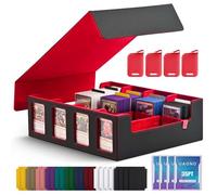 UAONO Trading Card Storage Box for Commander Display, 2400+ MTG Deck Box with 4 Top Loader, TCG Card Case fits Magic PTCG Sports Cards(Black&Red)