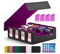UAONO Trading Card Storage Box for Commander Display, 2400+ MTG Deck Box with 4 Top Loader, TCG Card Case fits Magic PTCG Sports Cards(Black&Purple)