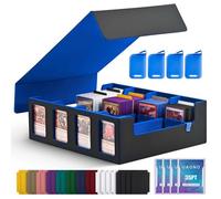 UAONO Trading Card Storage Box for Commander Display, 2400+ MTG Deck Box with 4 Top Loader, TCG Card Case fits Magic PTCG Sports Cards(Black&Blue)