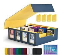 UAONO Trading Card Storage Box for Commander Display, 2400+ MTG Deck Box with 4 Toploader, TCG Card Case fits Magic PTCG Sports Cards(Blue&Yellow)
