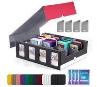 UAONO Trading Card Storage Box with Commander Display; 2400+ Deck Box for MTG with Removable Cover; Toploader Card Case fits Magic TCG PTCG Sports Cards; 24 Dividers, 4 Stoppers (Red, White)