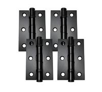 UAP 3 Inch Ball Bearing Butt Door Hinges 75mm x 50mm Mild Steel Square Corner Internal 4 Pack Black