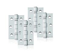 UAP 4 Set of Door Hinges 3 Inch (75mm x 50mm) - Mild Steel Ball Bearing Butt Door Hinge, Square Corners, Good for Internal Doors, Residential & Commercial Buildings (4 Pack, Polished Chrome)