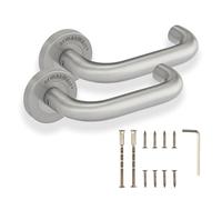 UAP Armasmart® Return to Door Lever on Rose Handle - Antibacterial & Anti-Viral Coating, Disabled Toilet Door Lock, Safety Handle for Accessibility - Brushed Stainless Steel