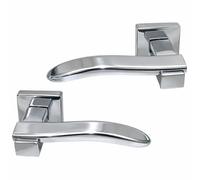 UAP AVA Style Lever on Round Rose Door Handles Pair 158mm x 58mm in Polished Chrome Bolt Through Fixing Lift and Lock for Internal and External Doors