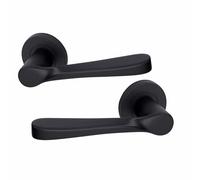 UAP Calla Premium Lever on Round Rose Door Handles Pair 150mm x 60mm in Matt Black with Bolt Through Fixing Lift and Lock for Internal and External Use