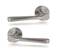 UAP Calla Premium Lever on Round Rose Door Handles Pair 150mm x 60mm in Satin Chrome with Bolt Through Fixing Lift and Lock for Internal and External Use