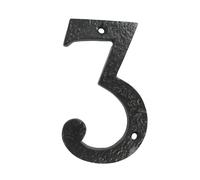 UAP Cast Iron 4" House Number 3 Screw Fix Front Door Rustic Address Plate Black