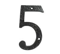 UAP Cast Iron 4" House Number 5 Screw Fix Front Door Address Plate Black
