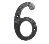 UAP Cast Iron 4" House Number 6 Screw Fix Front Door Rustic Address Plate Black