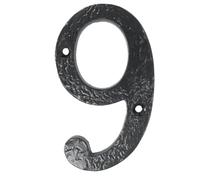 UAP Cast Iron 4" House Number 9 Screw Fix Front Door Rustic Address Plate Black