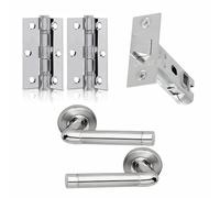 UAP Door Handle Pack - Door Handle Set For internal Doors, With Handles, Hinges, Tubular Mortice Latch, Intelligent Hardware Latch Pack, Polished Chrome Satin Chrome Blister Pack (Apollo Style Handle)