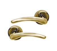 UAP Dune Internal Door Handles On Round Rose, Polished Brass Lever Handles for Interior Wooden Doors, Keyless Pair