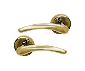 UAP Dune Style Lever on Round Rose Internal Door Handles Pair 135mm x 51mm with Bolt Through Fixing for Residential and Commercial Doors in Polished Brass