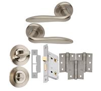 UAP E-Kappa Internal Door Handles Bathroom Pack with Lock, Hinges, and Escutcheon Satin Nickel Polished, 65mm