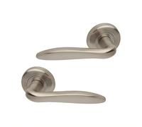 UAP E-Kappa Internal Door Handles On Round Rose, Satin Nickel Lift & Lock Lever Handles for Interior Wooden Doors, Keyless Pair