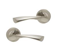 UAP E-Zeta Internal Door Handles On Round Rose, Satin Nickel Lever Handles for Interior Wooden Doors, Keyless Pair