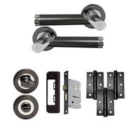 UAP Enterprise Internal Door Handles Bathroom Pack with Lock, Hinges, and Escutcheon Polished Chrome/Black, 65mm