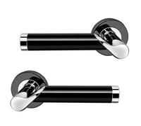 UAP Enterprise Internal Door Handles On Round Rose, Black Chrome Lever Handles for Interior Wooden Doors, Keyless Pair