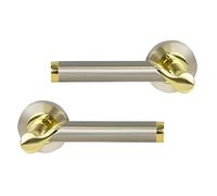 UAP Enterprise Style Lever on Round Rose Internal Door Handles Pair 140mm x 51mm with Bolt Through Fixing for Residential and Commercial Doors in Polished Brass