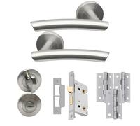 UAP Everest Internal Door Handles Bathroom Pack with Lock Hinges Escutcheon Satin Stainless, 65mm