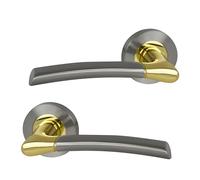 UAP Falcon Style Lever on Round Rose Internal Door Handles Pair 140mm x 51mm with Bolt Through Fixing for Residential and Commercial Doors in Brass and Satin Nickel Finish
