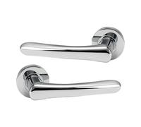 UAP Fern Internal Door Handles On Round Rose, Polished Chrome Lift & Lock Lever Handles for Interior Wooden Doors, Keyless Pair