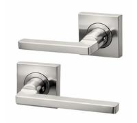 UAP Gemini Style Premium Lever on Square Rose Door Handles Pair 130mm x 52mm with Bolt Through Fixing Lift and Lock for Internal and External Doors in Satin Chrome Finish