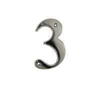 UAP House Numbers - 3 Inch Door Numbers Signature Screw Fix Bevelled Edge For Front Door, Address Number Screw On For Doors And Gates, Letter Times Roman Font (Number 3, Polished Chrome)