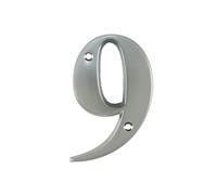 UAP House Numbers - 3 Inch Door Numbers Signature Screw Fix Bevelled Edge For Front Door, Address Number Screw On For Doors And Gates, Letter Times Roman Font (Number 9, Satin Chrome)