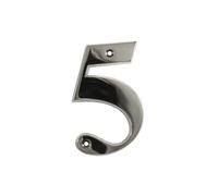 UAP House Numbers - 3 Inch Door Numbers Signature Screw Fix Bevelled Edge For Front Door, Address Number Screw On For Doors And Gates, Letter Times Roman Font (Number 5, Polished Chrome)