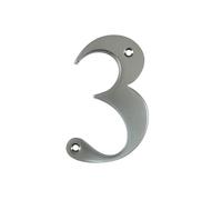UAP House Numbers - 3 Inch Door Numbers Signature Screw Fix Bevelled Edge For Front Door, Address Number Screw On For Doors And Gates, Letter Times Roman Font (Number 3, Satin Chrome)
