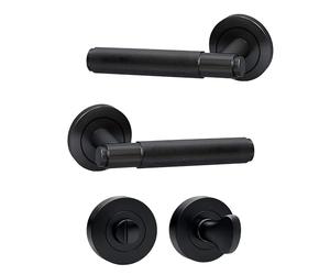 UAP Internal Developer Door Handles Pair with Turn & Release Complete Bathroom Pack (Knurled)