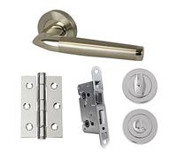 UAP Internal Door Handle Set with Lock - Complete Door Pack with Hinges, Thumb Turn & Fixings - Privacy Turn & Release (Valiant, Polished Nickel)
