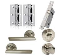UAP Internal Door Handle Set with Lock - Complete Door Pack with Hinges, Thumb Turn & Fixings - Privacy Turn & Release (Matiz, Polished Nickel)