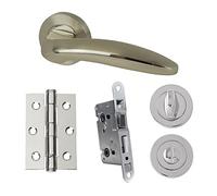 UAP Internal Door Handle Set with Lock - Complete Door Pack with Hinges, Thumb Turn & Fixings - Privacy Turn & Release (Lancer, Polished Nickel)
