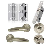 UAP Lancer Lever on Rose Door Handles Pair Complete Bathroom Set Polished Chrome& Satin Nickel