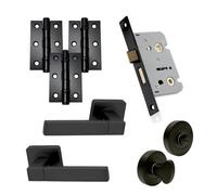 UAP Limited Uap Bathroom Door Handle Pair Lever On Rose Cube Bathroom Pack Matt Black Complete Set Lock Hinges Turn And Release