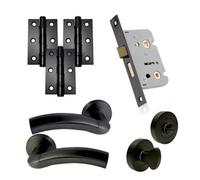 UAP Limited Uap Developer Jade Lever On Rose Bathroom Door Handles Pair Complete Set In Matt Black