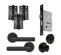 UAP Limited Uap Developer Knurled Internal Door Handles Pair With Complete Bathroom Pack Matt Black