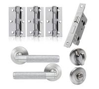 UAP Limited Uap Developer Knurled Internal Door Handles Pair With Complete Bathroom Pack Satin Chrome Polish