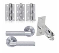 UAP Limited Uap Developer Knurled Lever On Rose Door Handle Pair Latch Pack With Hinges Satin Chrome
