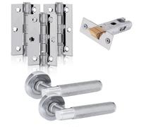 UAP Limited Uap Developer Knurled Lever On Rose Door Handle Pair Matt Latch Pack With Hinges Polished Chrome