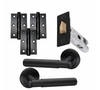 UAP Limited Uap Developer Knurled Lever On Rose Internal Door Handles Pair Latch Pack With Hinges And Tubular Latch Matt Black