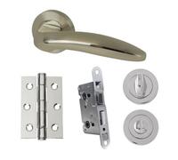 UAP Limited Uap Developer Lancer - Door Handle Pack With Hinges And Bathroom Lock - Polished Chrome/satin Nickel