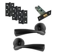 UAP Limited Uap Developer Truro Door Handle Pair Lever On Rose Latch Pack Complete Set Hinges And Tubular Latch Matt Black