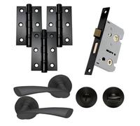 UAP Limited Uap Developer Zeta Bathroom Door Handle Pair Lever On Rose Bathroom Pack Complete Set Lock Hinges Turn And Release Matt Black